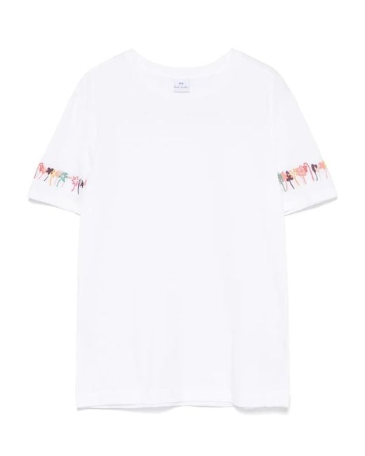 Paul Smith White Floral-Embroidered T-Shirt