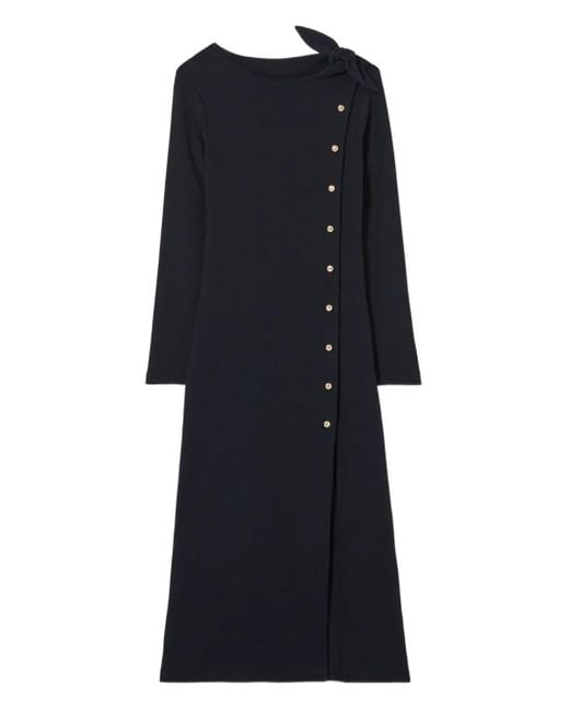 Claudie Pierlot Black Tie-Neck Button-Detail Dress