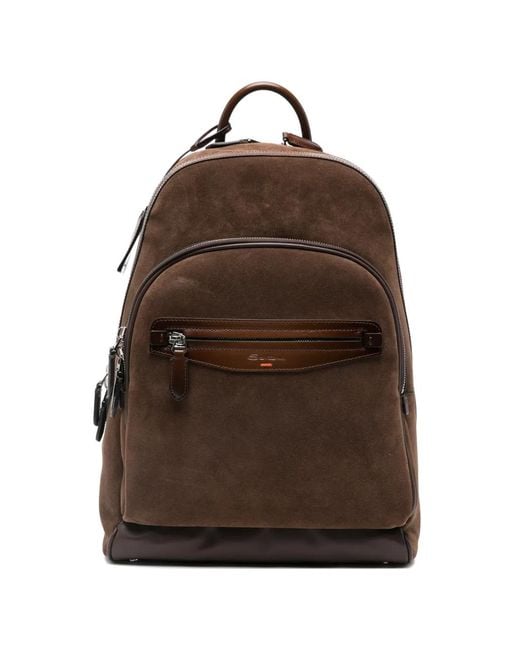 Santoni Brown Sac À Dos En Daim À Fermeture Zippée for men