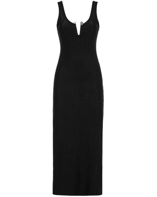 Philipp Plein Black Metallic Skull Detail Ribbed Midi Dress