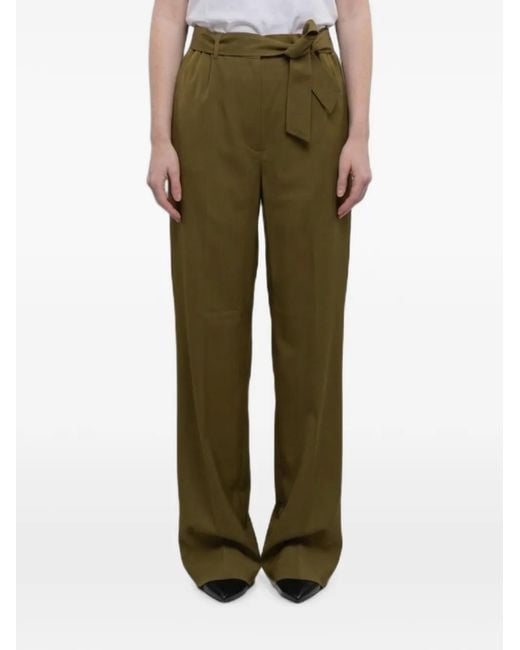 Max Mara Green Editto Belted Virgin-Wool Trousers