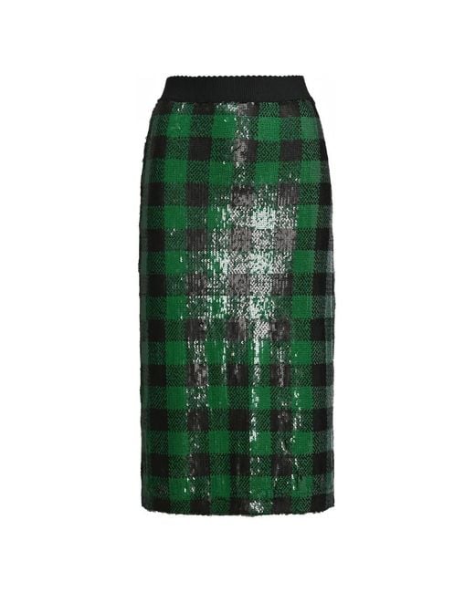 Essentiel Antwerp Green Sequin-Embellished Checked Midi Skirt