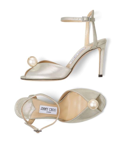 Jimmy Choo Sacora 85mm Pearl-embellished Sandals in White