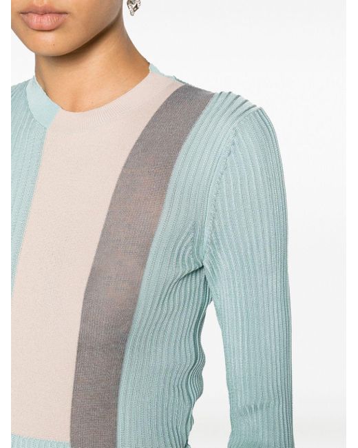 Fendi Blue Colour-block Ribbed-knit Silk-blend Top