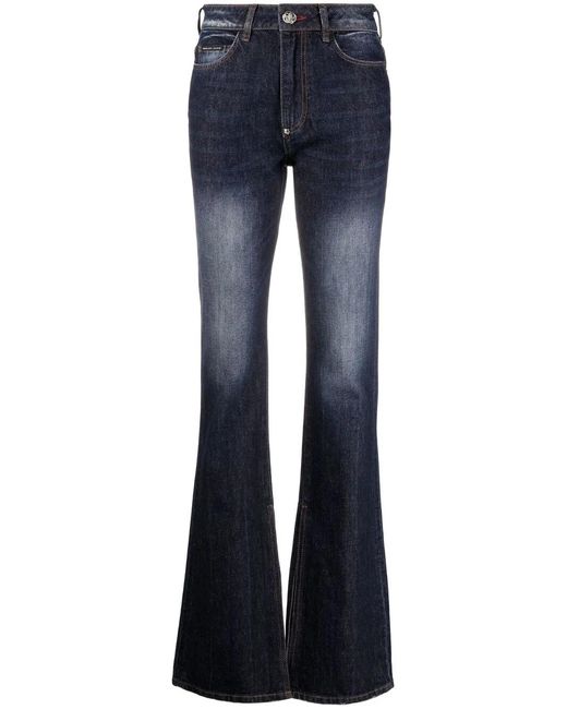 Philipp Plein Blue High-Waisted Flared Jeans