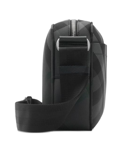 Burberry Black Slim Grid Crossbody Bag for men
