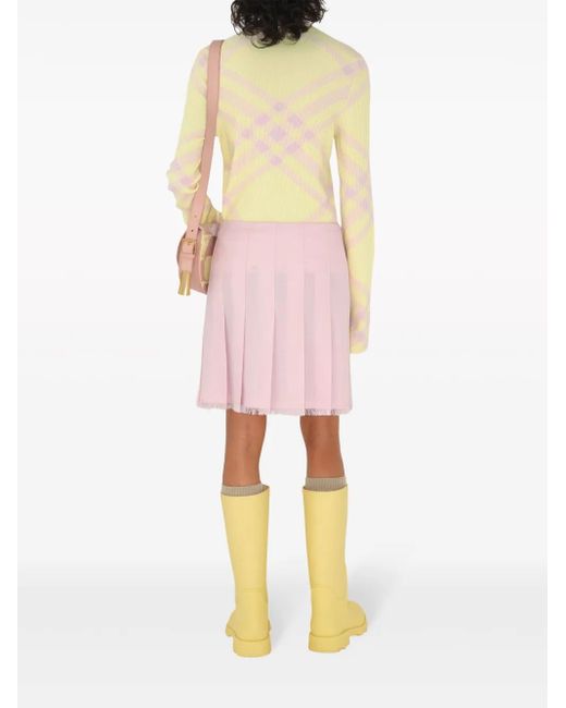 Burberry Yellow Check-Pattern Ribbed Jumper