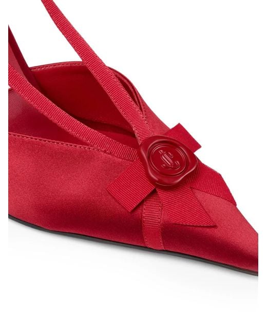 Jimmy Choo Red Faya 95 Bow-Detail Slingback Pumps
