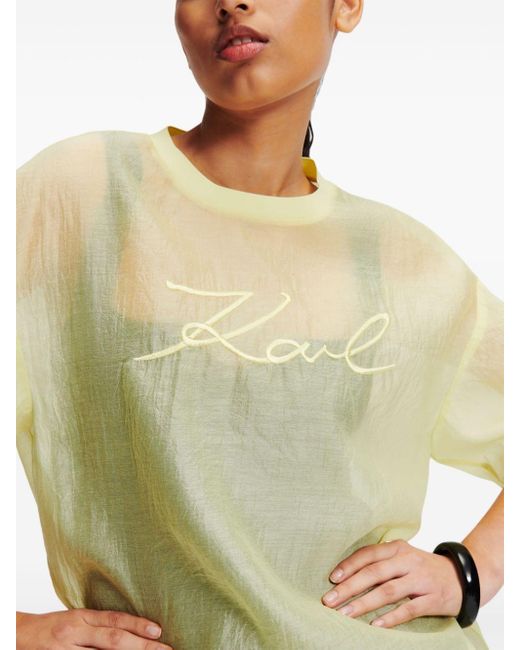 Karl Lagerfeld Yellow Logo-embroidered Sheer T-shirt
