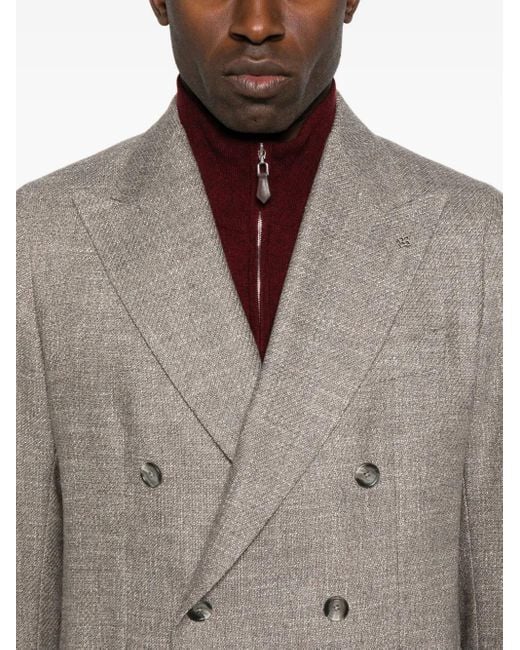 メンズ Tagliatore Double-breasted Textured Jacket Gray