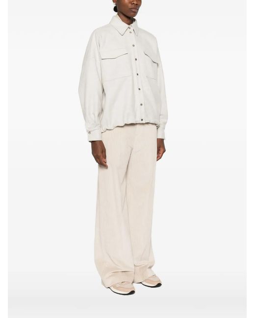 Brunello Cucinelli White Buttoned Flap-Pocket Jacket