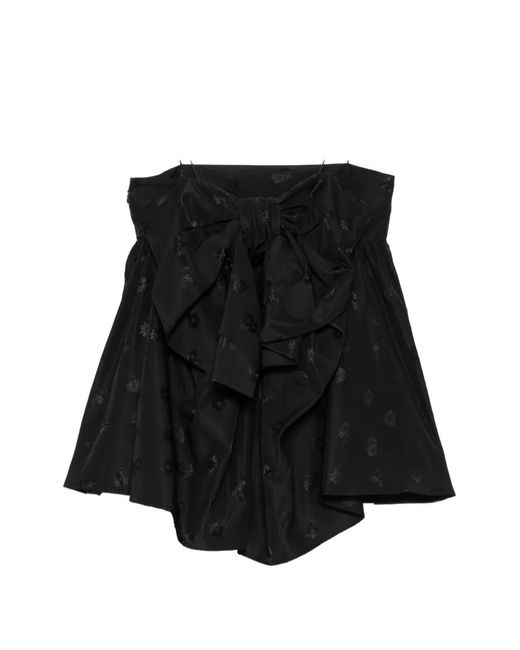 CECILIE BAHNSEN Black Floral-Embroidered Empire-Line Top