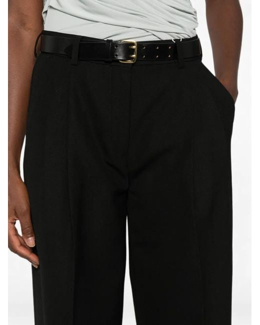 Totême Black Pleated Straight-Leg Trousers