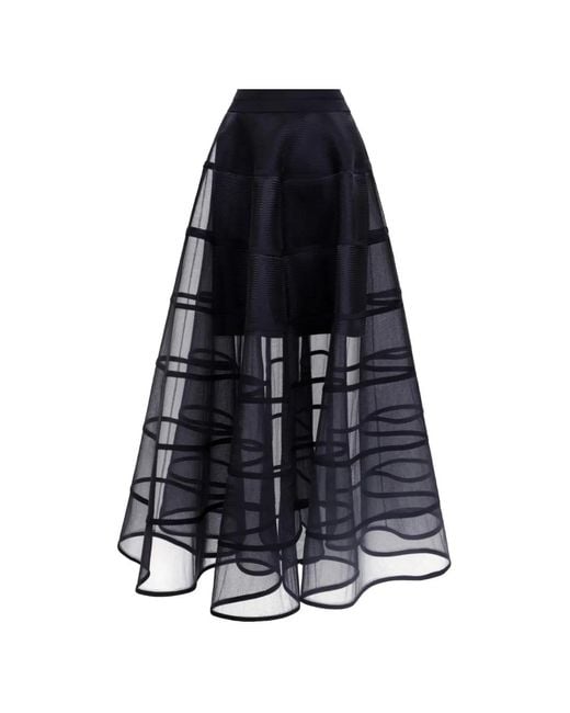 Gemy Maalouf Blue Cage-Like Sheer-Panelled Midi Skirt