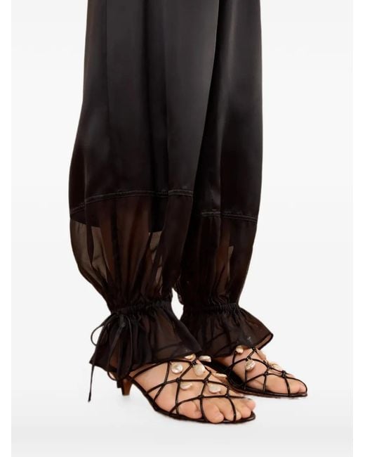 Ulla Johnson Black Camile Ruffled-Cuff Satin Trousers