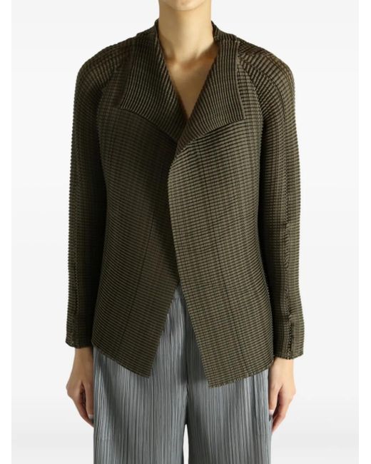 Issey Miyake Green Wooly Pleats 58 Collared Top