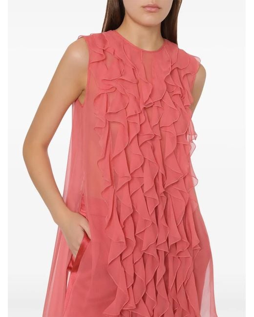 Alberta Ferretti Pink Ruffle-Detail Silk Blouse