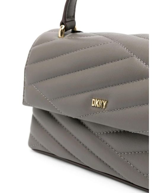 DKNY Gray Sara Quilted Leather Tote Bag