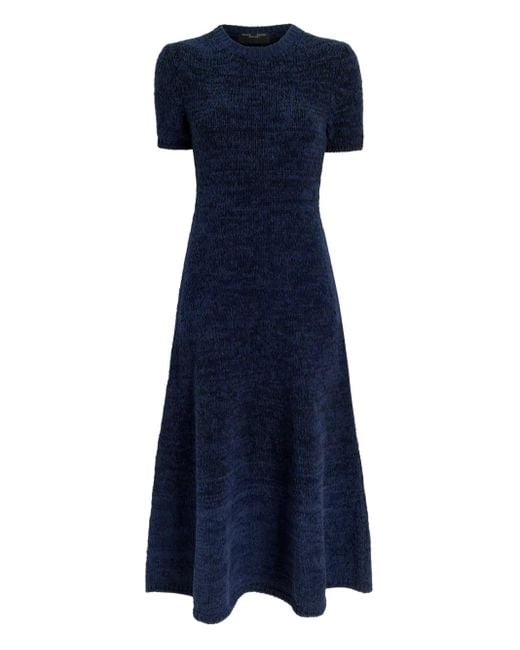 Proenza Schouler Blue Mel Short-Sleeve Marled-Cotton Midi Dress