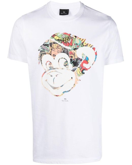 PS by Paul Smith Cotton Monkey-print Detail T-shirt in White for Men | Lyst