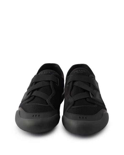 Prada Black Speedrock Leather And Mesh Fabric Sneakers for men