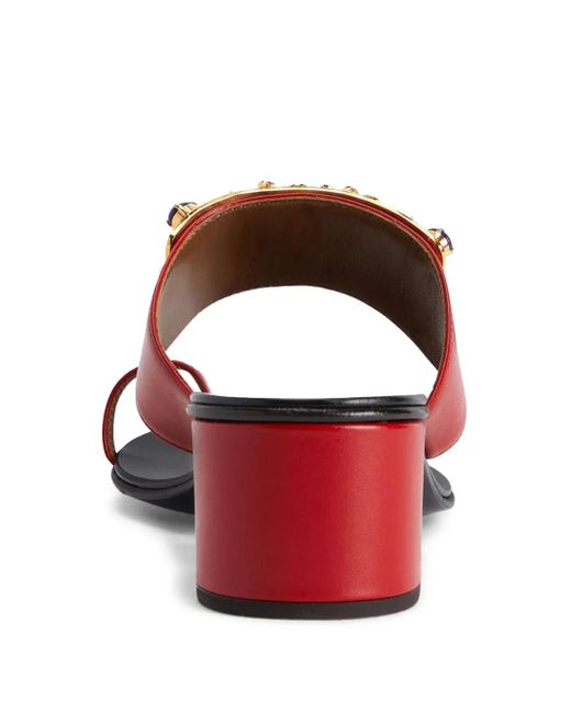 Giuseppe Zanotti Red Rhinestone-Embellished Block-Heel Sandals