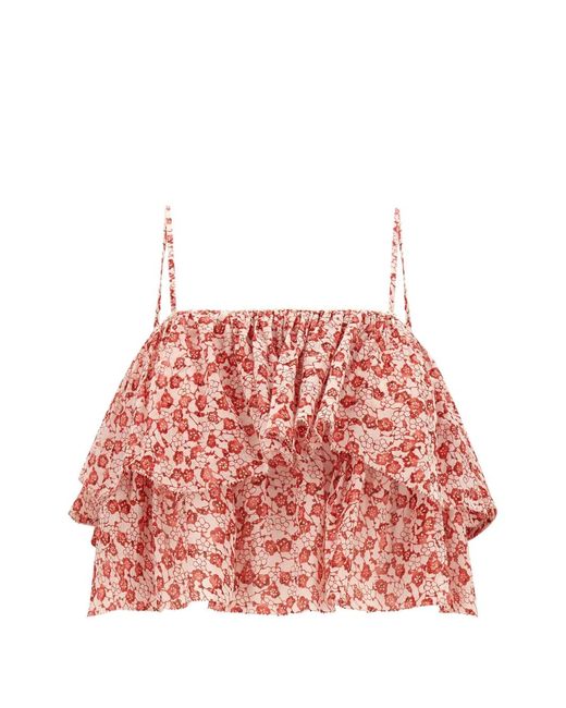 Isabel Marant Red Erisa Ruffled Top
