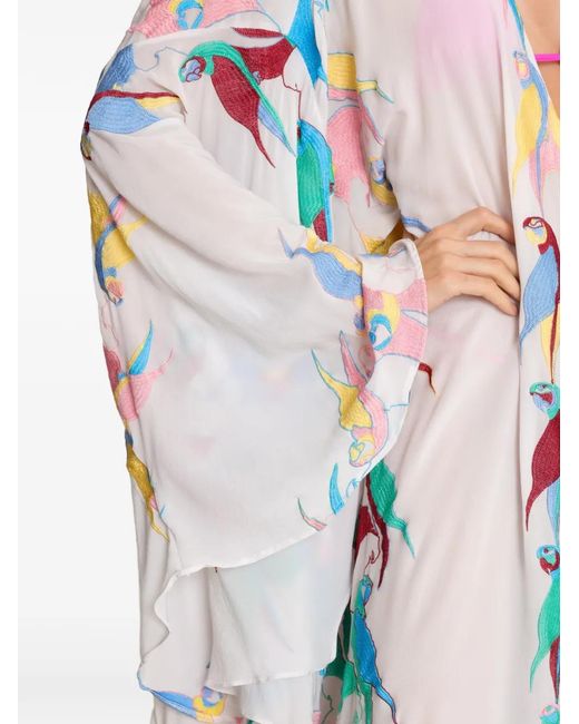 Amir Slama White Parrot-Print Maxi Dress