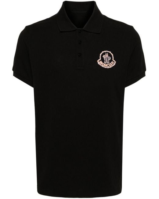 Moncler Black Logo-embroidered Cotton Polo Shirt for men