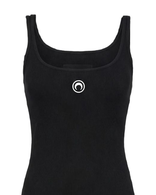Marine Serre Logo Ribbed Jersey Dress in Black | Lyst