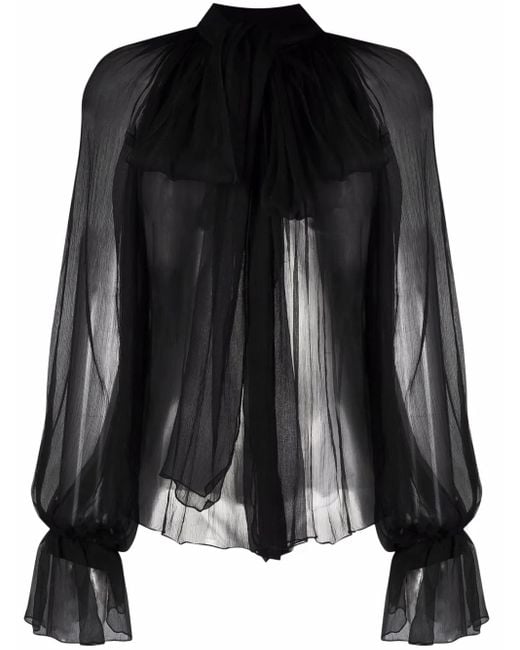Atu Body Couture Black Bow-Detail Silk Blouse