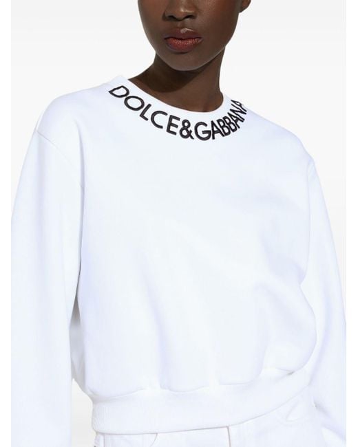 Dolce & Gabbana White Logo-Embroidered Sweatshirt