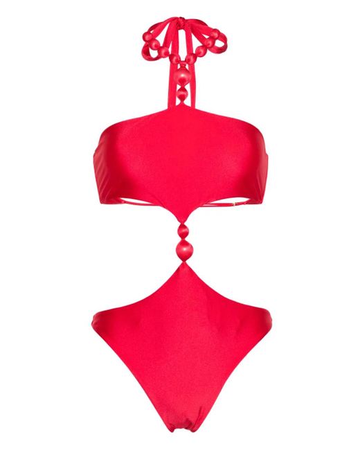 Cult Gaia Pink Caitriona Beaded Swimsuit