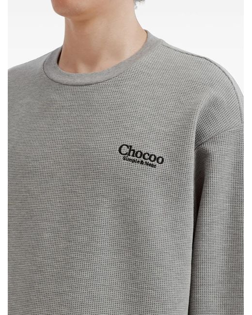 Chocoolate Gray Waffle-Knit Logo-Print T-Shirt for men