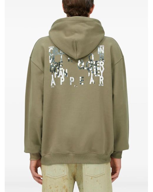 MSGM Green Slogan-Print Drawstring Hoodie for men