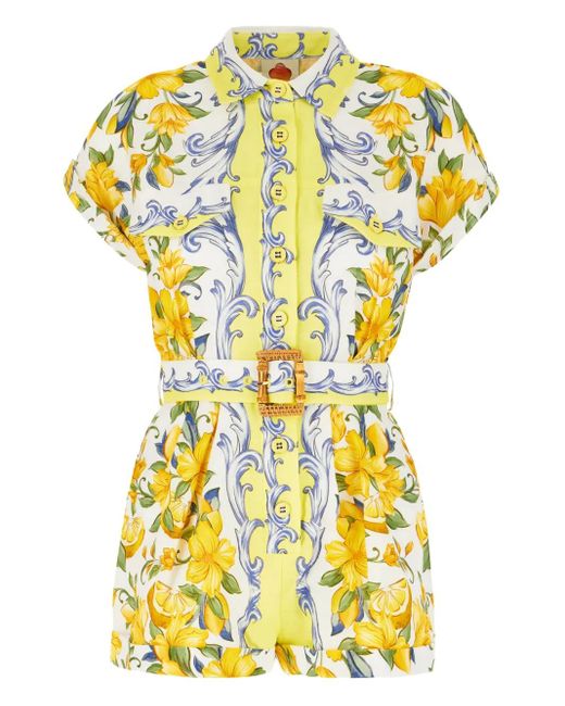 Farm Rio Yellow Lemon-Print Jumpsuit