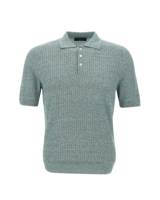 Gran Sasso Blue Ribbed-Knit Polo Shirt for men
