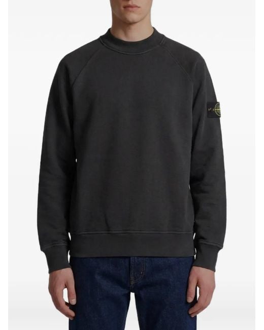 Stone Island Black Logo-Patch Crew-Neck Sweatshirt for men
