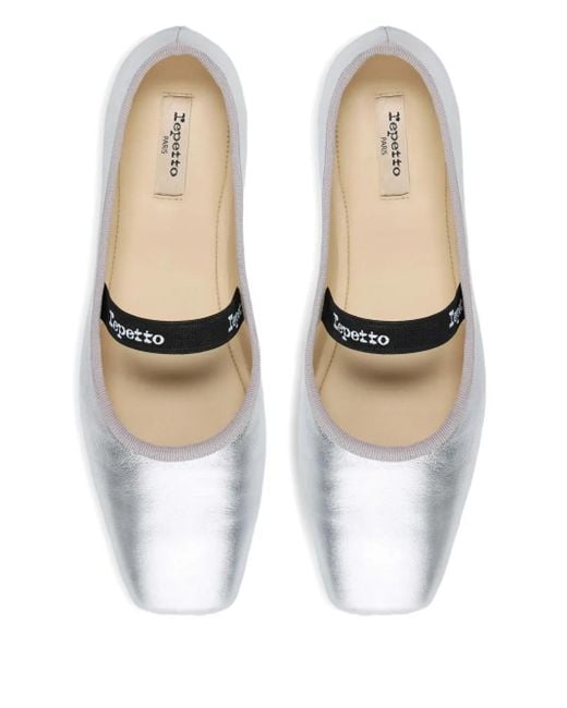 Repetto White Lisbeth Square-Toe Strap Ballet Flats
