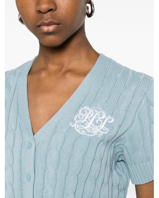 Ralph Lauren Blue Cable-Knit Logo-Embroidered Cardigan