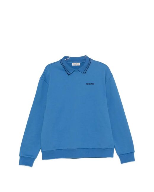 Miu Miu Blue Logo-Print Polo-Collar Sweater