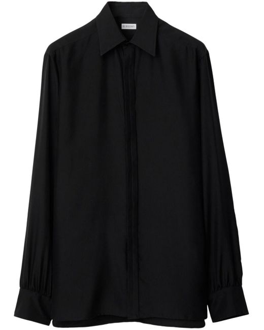 メンズ Burberry ポインテッドカラー シルクシャツ Black