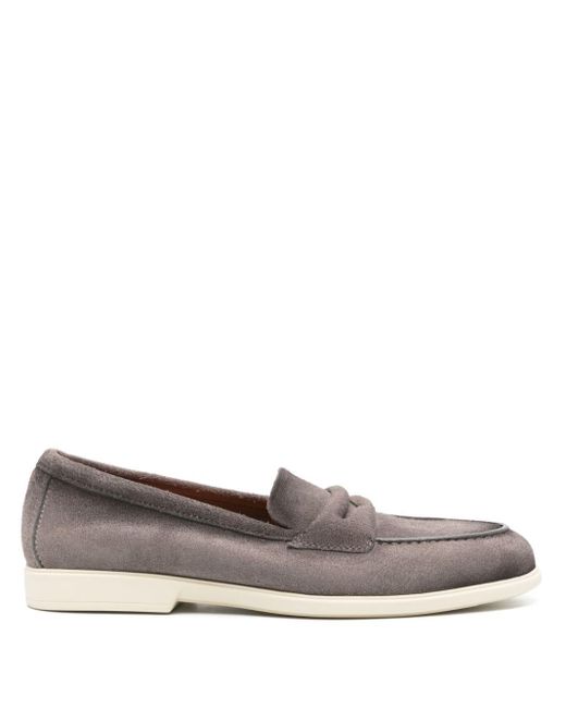 Santoni Gray Distressed Suede Loafers for men
