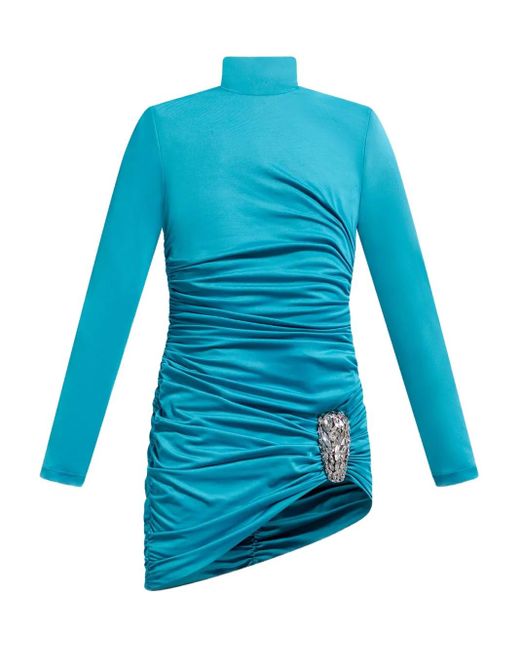 Area Blue Crystal-Embellished Draped Mini Dress