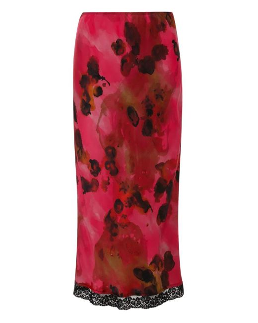 Victoria Beckham Lace Trim Slip ミディスカート Red