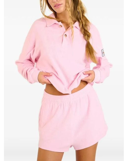 Banana Moon Pink Leighton Spongetime Terry-Cloth Texture Polo Top