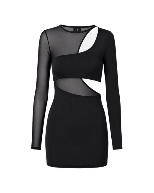 OW Collection Black Kari Mesh Cut-Out Mini Dress