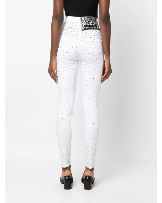 Philipp Plein White Rhinestone-Embellished Skinny Jeans