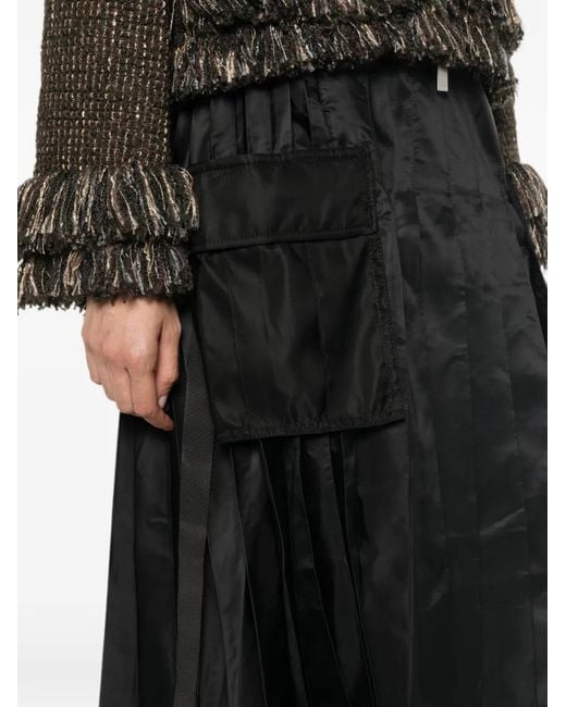 Sacai Black Quilted Pleated Midi Skirt