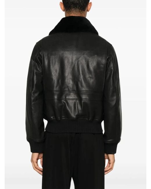 Fursac Black Zip-Up Leather Jacket for men
